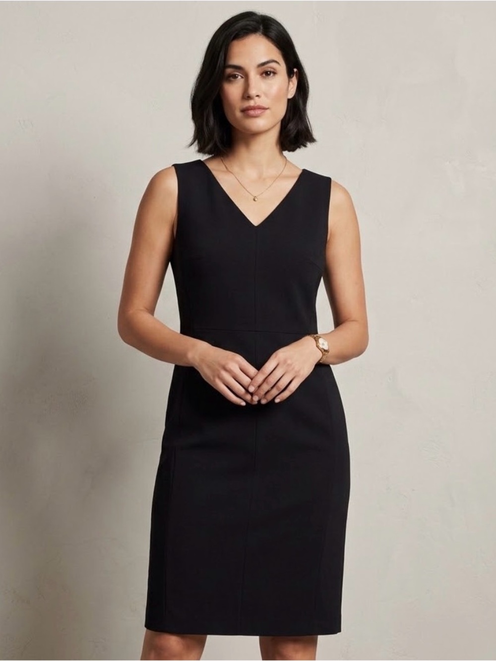 MM. LaFleur Black Sheath Dress +2 (Fits L 10 12) Sleeveless Work Career Stretch